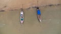 Many fishing boats near the seashore in tropical islands. Pier of the villagers on the southern island of Thailand. top view from Royalty Free Stock Photo