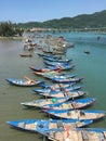 Many fishing boats at pier in Lang Co, Vietnam