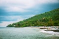 Many fishing boats on the sandy ocean shore in Amed, Bali Royalty Free Stock Photo