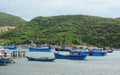 Many fishing boats at Vinh Hy pier in Khanh Hoa, Vietnam Royalty Free Stock Photo