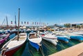 Many Boats Moored in the Port of Bardolino Village - Lake Garda Verona Italy Royalty Free Stock Photo