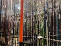 Many fishing rods of many brands and prices in the Shopping China store. Royalty Free Stock Photo