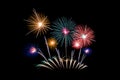 Many flashing colorful fireworks in event amazing with black background celebrate New Year. Royalty Free Stock Photo