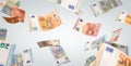 Many flying Euro banknotes