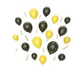 Many flying yellow and black color balloons