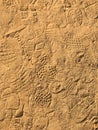 Many footprint on the sand beach texture background. Royalty Free Stock Photo