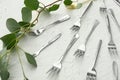 Many forks on white textured  background Royalty Free Stock Photo