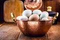 Many free-range eggs, large Brazilian eggs from chickens from minas gerais, in old rustic cuisine