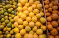 Many fresh and beautiful Oranges with a good taste in the basket at the market