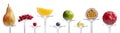 Many fresh fruit presented on glass stem Royalty Free Stock Photo