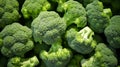 many fresh green head of broccoli on a dark background, close-up, top view. Generative AI Royalty Free Stock Photo