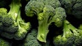 many fresh green head of broccoli on a dark background, close-up, top view. Generative AI Royalty Free Stock Photo