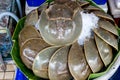 Many fresh pimps are sold in the seafood market. Thai food. Spicy Horseshoe Crab Egg Salad, Pimp egg salad. Thai sea food. Pimp of
