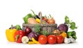 Many fresh ripe vegetables with basket Royalty Free Stock Photo