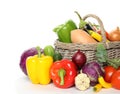 Many fresh ripe vegetables with basket Royalty Free Stock Photo