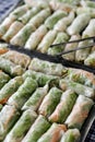 Fresh thai spring rolls in tray on buffet table