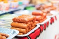 Many fried sausages on food streets in Thailand Royalty Free Stock Photo