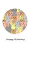 Many funny cats. Happy birthday card.