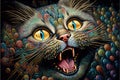 Many funny cats pets celebrating new year illustration generative ai