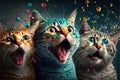 Many funny cats pets celebrating new year illustration generative ai