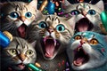 Many funny cats pets celebrating new year illustration generative ai