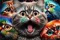 Many funny cats pets celebrating new year illustration generative ai
