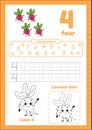 Many games on one page for preschool kids. Learning number 4 Royalty Free Stock Photo