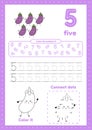 Many games on one page for preschool kids. Learning number 5 Royalty Free Stock Photo