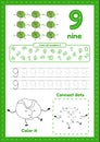 Many games on one page for preschool kids. Learning number 9