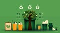 Many garbage cans with sorted garbage. Sorting garbage. Ecology and recycle concept