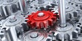 Many gear and red gear Royalty Free Stock Photo