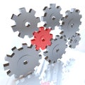 Many Gears Turning Together, One in Red Royalty Free Stock Photo