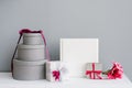 Gift holiday boxes and wedding photo book