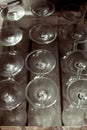 Many glass goblets, dishes close-up Royalty Free Stock Photo