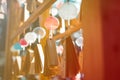 Many glass wind chimes