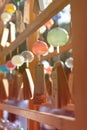 Many glass wind chimes