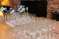 Many glasses of champagne stand