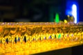 Many glasses with champagne or white wine in a row in a bar. Alcohol background Royalty Free Stock Photo