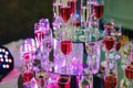 Many glasses of wine and champagne in bar of restaurant Royalty Free Stock Photo