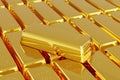 Many gold bars in a row. 3d illustration Royalty Free Stock Photo