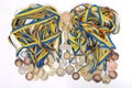 Many gold, silver, and bronze medals Royalty Free Stock Photo