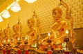 Many Golden Buddha statues in the temple at Muangboran Museum complex, Ancient city, Thailand. Royalty Free Stock Photo