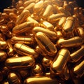 Many golden pills on dark background