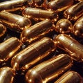 Many golden pills on dark background