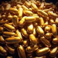 Many golden pills on dark background