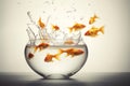 Many goldfishes jumping from one bowl to the other AI generated Royalty Free Stock Photo