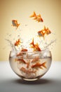 Many goldfishes jumping from one bowl to the other AI generated Royalty Free Stock Photo