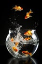 Many goldfishes jumping from one bowl to the other AI generated Royalty Free Stock Photo