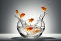 Many goldfishes jumping from one bowl to the other AI generated Royalty Free Stock Photo