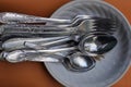 Many of gray metal forks and spoons Royalty Free Stock Photo